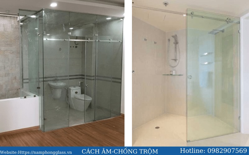 Cửa kính lùa ray inox phi 10x30 lắp cửa phòng tắm