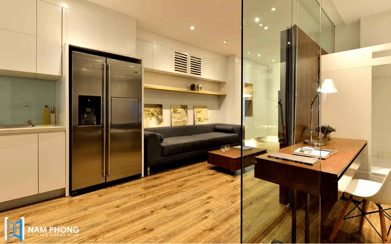 Vách kính cường lực phòng khác và phòng đọc sách cho không gian nhỏ