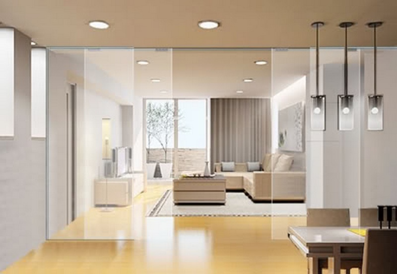 Vách ngăn kính cường lực phòng khách và phòng ăn