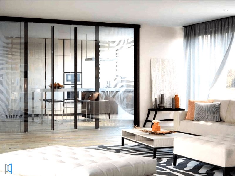 Vách ngăn kính cường lực phòng khách và phòng ăn