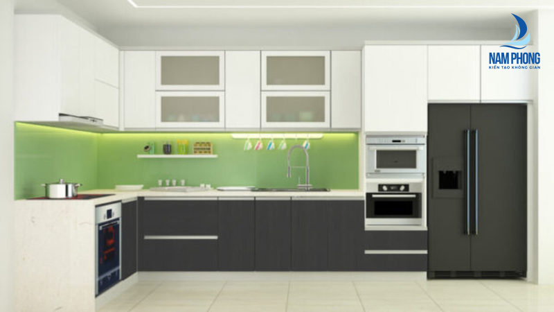 Kính ốp bếp xanh lá