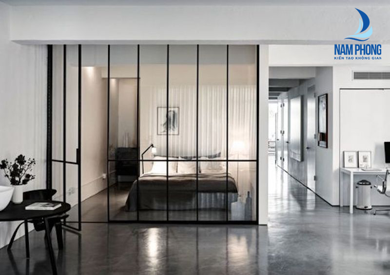 vách nhôm kính phòng ngủ