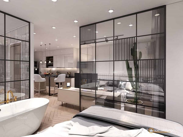 vách kính khung sắt