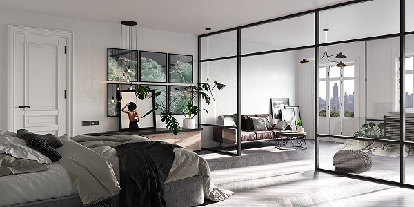 vách kính khung sắt