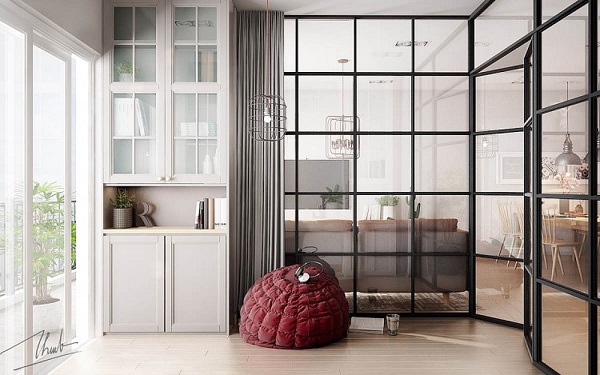 vách kính khung sắt