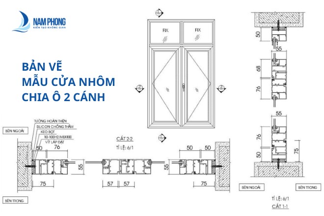 ban ve mau cua nhom chia o 2 canh