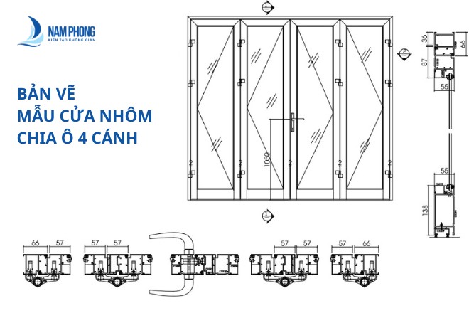 ban ve mau cua nhom chia o 4 canh