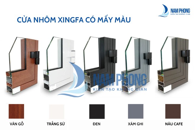 Cửa nhôm xingfa có mấy màu? 5 màu: vân gỗ, trắng, đen, xám ghi và màu nâu cà phê