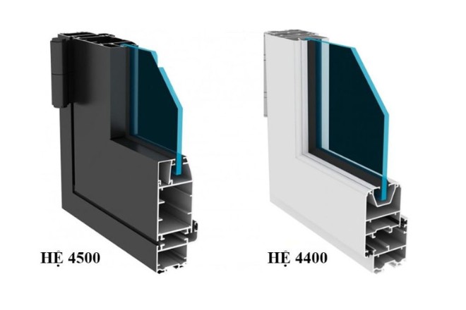 Mặt cắt cửa nhôm Việt Pháp hệ 4500 và 4400