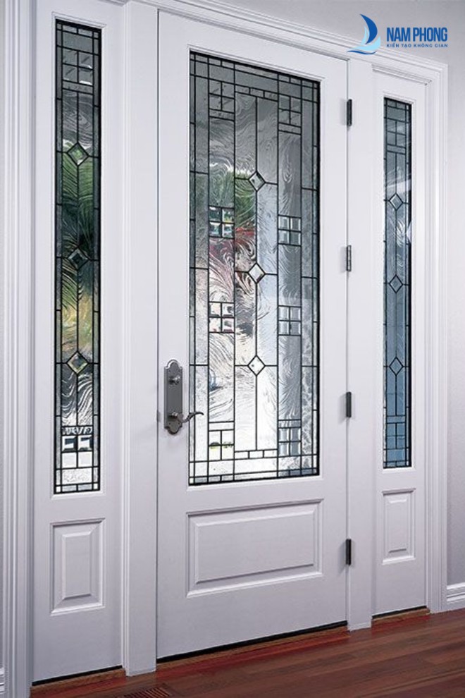 Mẫu cửa nhôm họa tiết màu trắng sang trọng
