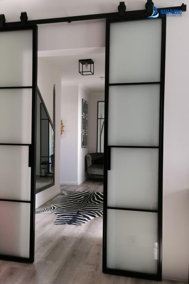 Mẫu cửa lùa 2 cánh chia ô chia đố