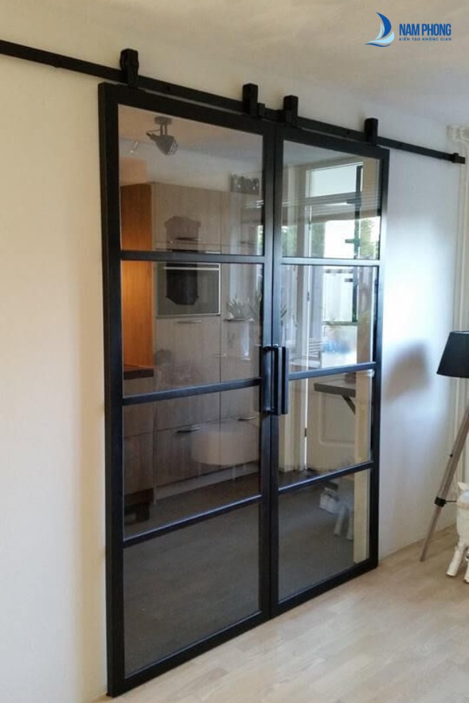 Top 15 Mẫu Cửa Kính Cường Lực Khung Sắt Đẹp, Chất Lượng 2024 Mẫu cửa lùa 2 cánh ray treo