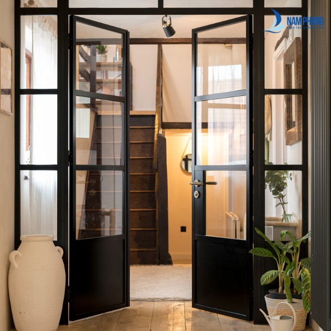 Mẫu cửa phòng khách kết hợp phụ kiện Hafele