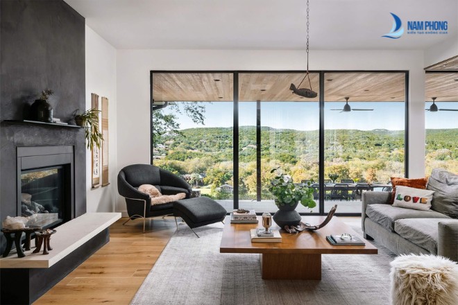 Vách kính gia đình phòng khách đẹp