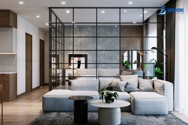 Vách kính phòng khách khung nhôm chắc chắn