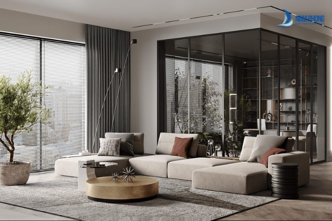 Vách kính phòng khách và phòng phòng làm việc