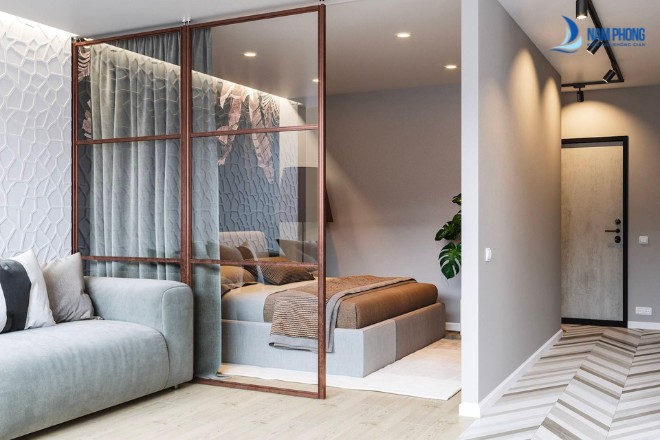 Vách kính phòng ngủ khung nhôm sang trọng