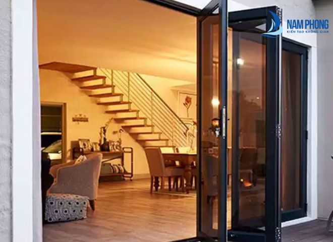 Mẫu cửa tự động cánh xếp phong cách hiện đại