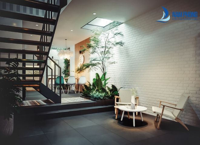 Mẫu giếng trời kết hợp tiểu cảnh đón ánh sáng tự nhiên hiệu quả nhất