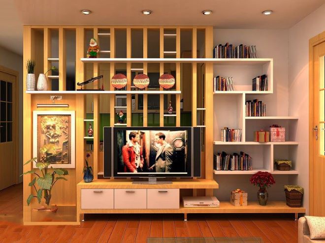 Vách ngăn gỗ phòng khách hiện đại