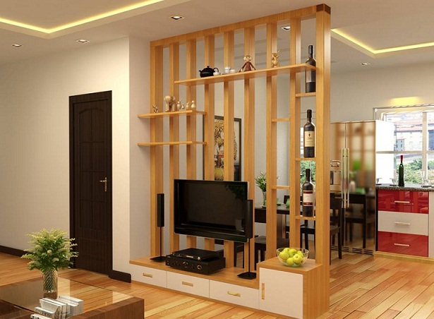 Vách ngăn gỗ phòng khách đơn giản