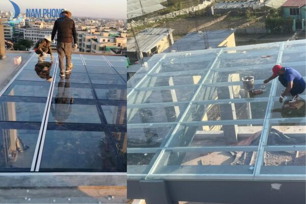 Mái kính cường lực ngoài trời được sử dụng trong nhiều công trình