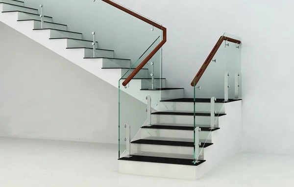 Cầu thang kính tay vịn inox phù hợp sử dụng cho nhiều công trình khác nhau