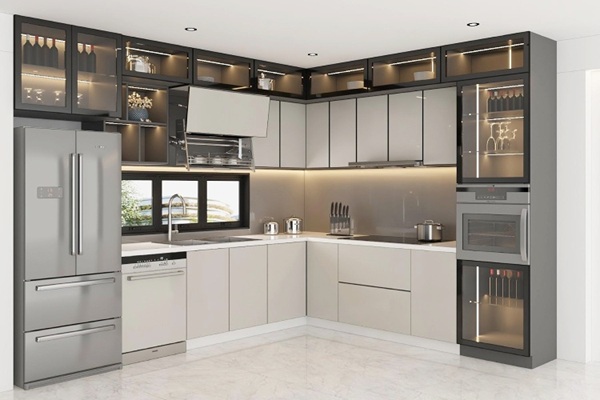 Mẫu cửa kính cường lực nhà bếp dễ dàng vệ sinh khi sử dụng