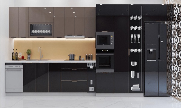Mẫu tủ bếp kính cường lực với thiết kế sang trọng